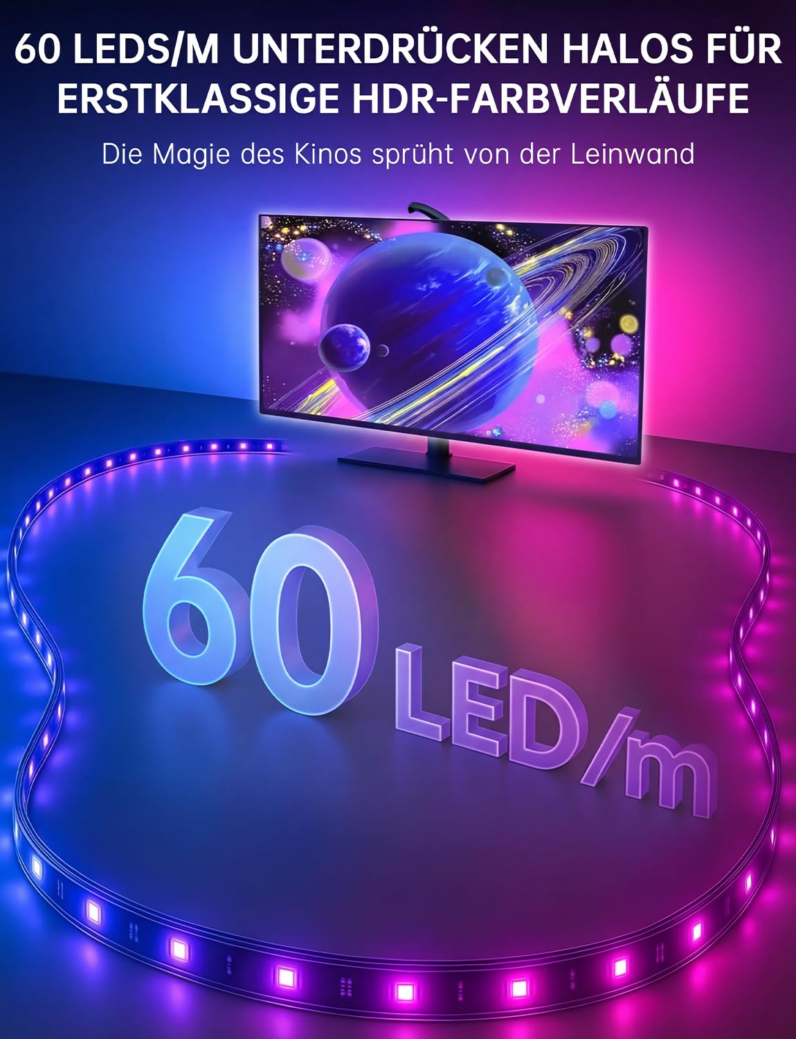 TV Hintergrundbeleuchtung, 4,5 Meter LED Streifen Sync für 55-65 Zoll TVs | TV LED Strip mit Sensor, Smart-App-Steuerung, Spiel & Musik-Sync, RGB-Farbwechsel Streifen für Heimkino