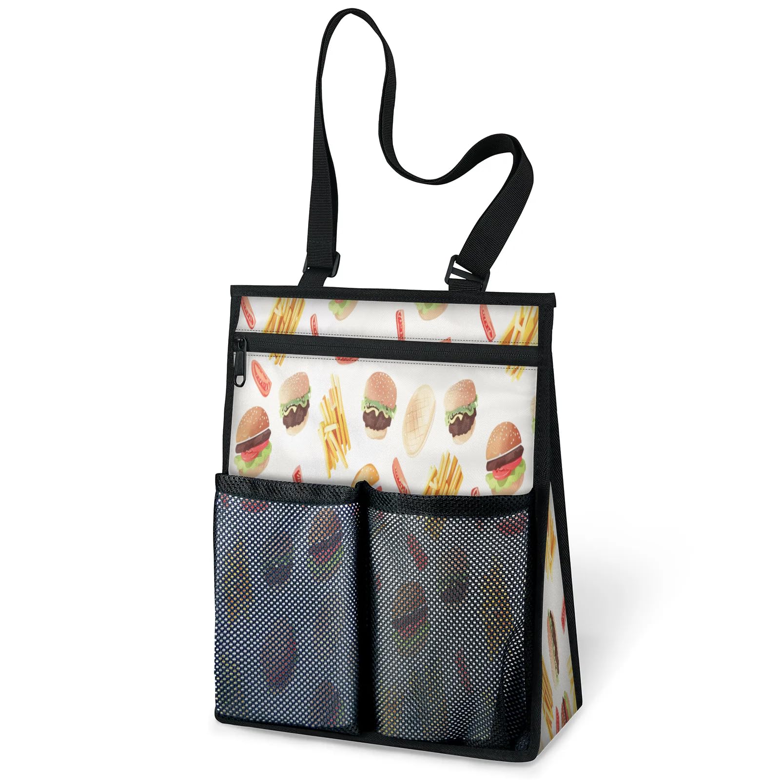 Ourtheme Burgers Fries Pattern Portable Shower Bag for Travel Gym Camp Beach Tote Shower Caddy Bags Hanging Toiletry