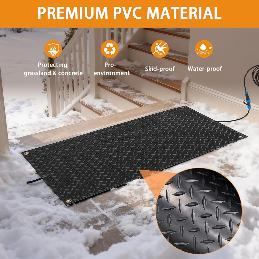 Tapis Chauffants De DéNeigement ExtéRieur, Tapis Chauffant AntidéRapant avec Cordon d'alimentation, Fait Fondre La Neige Et La Glace Jusqu'à 7,6 Cm/H
