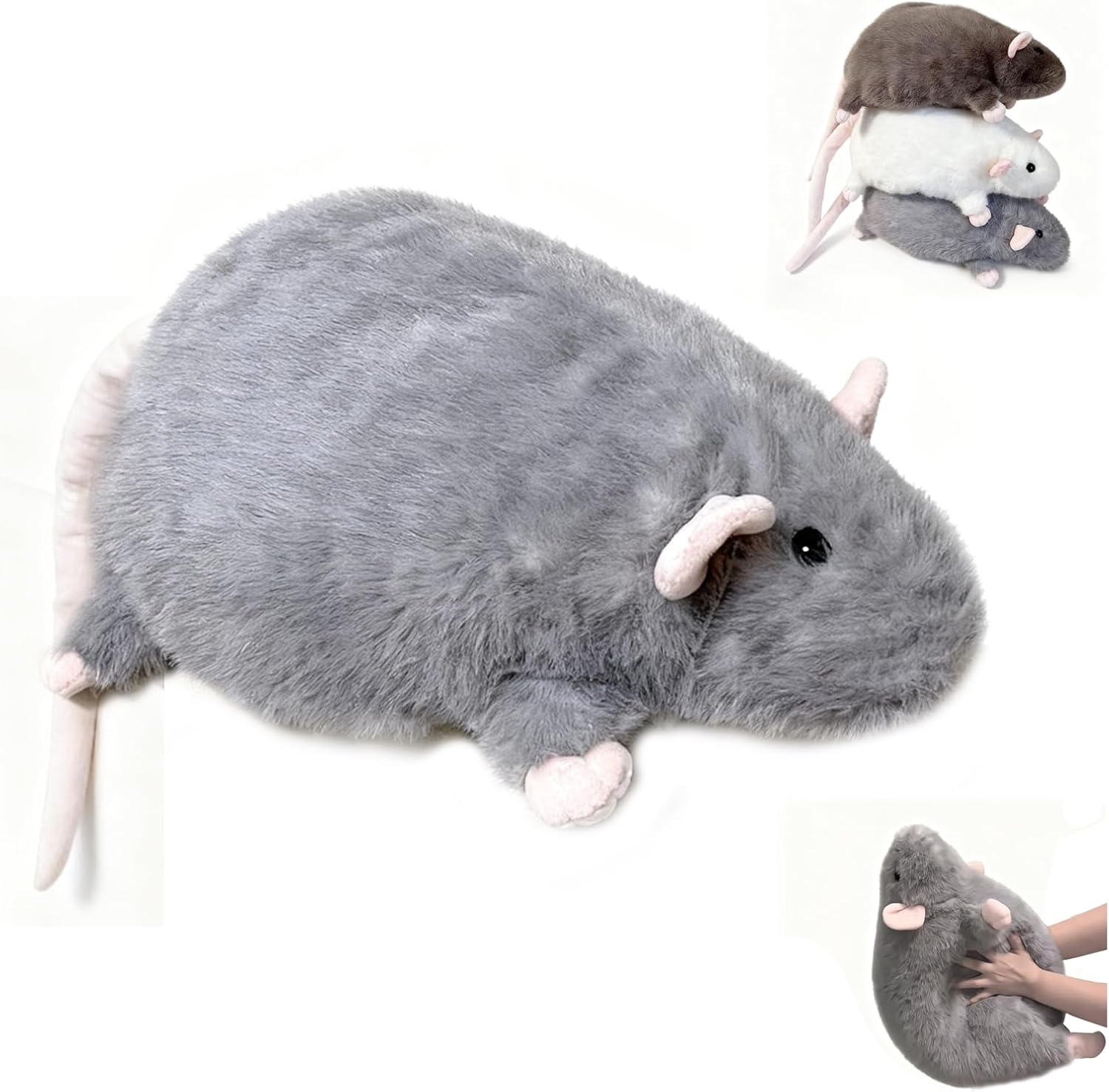 Chonky Rat Plushie Cute Simulation Jumbo Rat Plush Pillow Soft Stuffed Animal Lifelike Rat Stuffed Animal Model Doll for Birthday Christmas Decoration and Doll Gift (Grey)