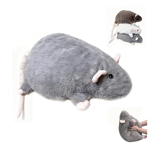 Chonky Rat Plushie Cute Simulation Jumbo Rat Plush Pillow Soft Stuffed Animal Lifelike Rat Stuffed Animal Model Doll for Birthday Christmas Decoration and Doll Gift (Grey) - Grey