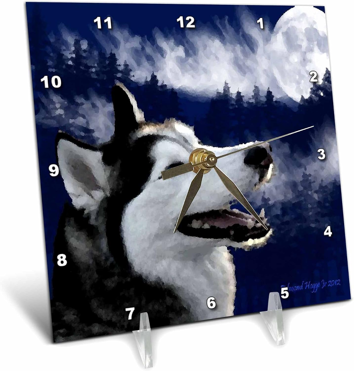 3dRose dc_14349_1 Desk Clock, Blue Eyed Alaskan Husky, 6 by 6-Inch