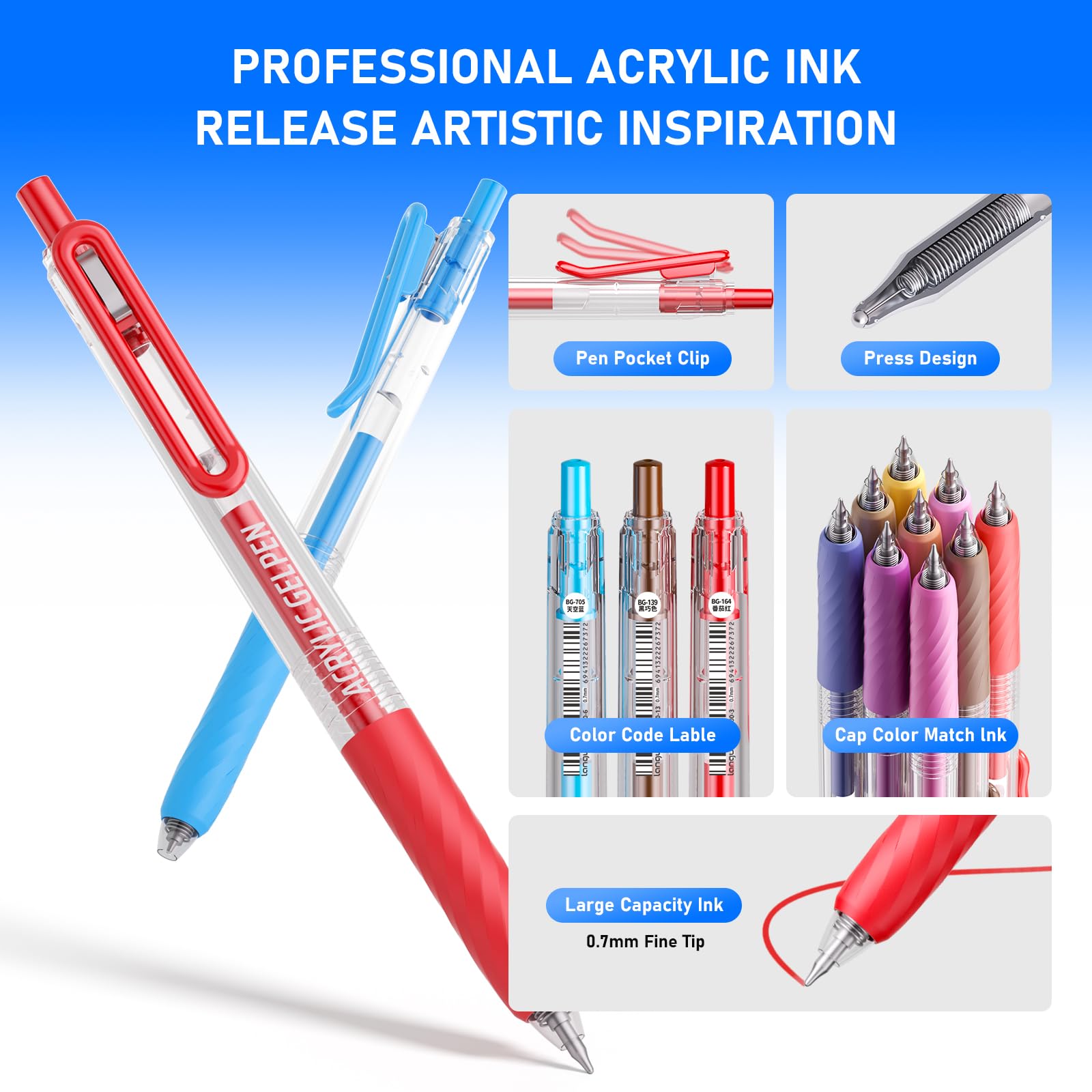 90 Farben Acrylstifte Gelstifte mit 0.7MM Feine Spitze zum Malen | Gel Stifte Set Klicken Schreiben & Journaling für Leinwand, Stoff, Papier, Deko, Ostereier, Halloween, Weihnachten