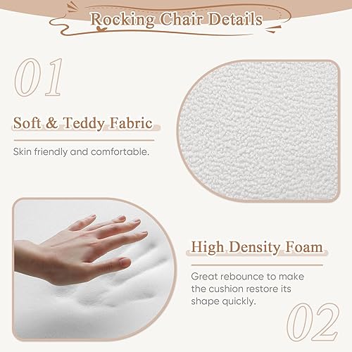 Miniatura 5 de KINFFICT Mecedora decorativa, mecedora tapizada capitonada para guardería, cómoda silla con bolsillos laterales, moderna silla de descanso para sala