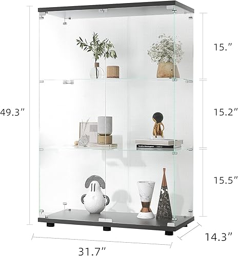 Miniatura 2 de HomVent Vitrina de cristal con puertas, gabinete de cristal para arquitecturamodelojuguetesexhibicióncolección, vitrina de 3 estantes con