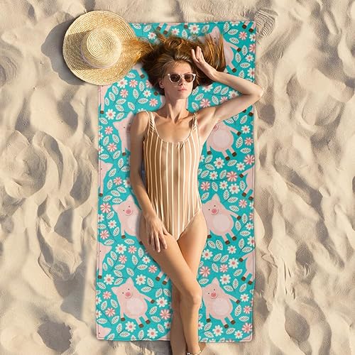 Miniatura 4 de bisibuy Toalla de playa de microfibra de flor de cerdo, ligera, absorbente, toallas de piscina, manta esencial de viaje, manta de 31 x 61 pulgadas,