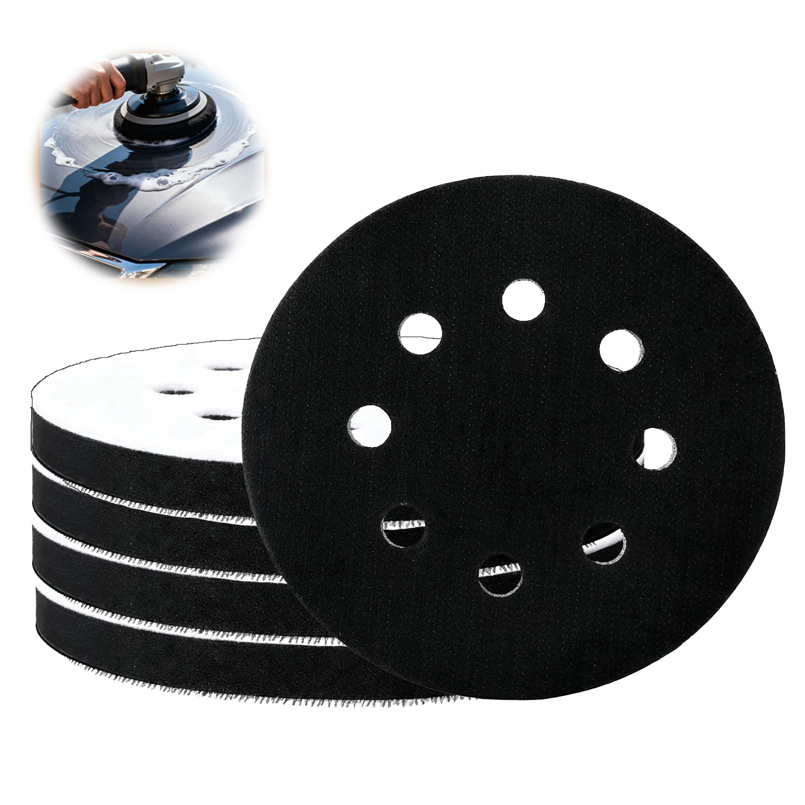 5PCS Soft Sponge Interface Pads, 125 mm 8 Holes Soft Density Interface Pads, Hook and Loop Sponge Cushion Backing Pads for Orbital Sanders, Buffering Pads for 5 Inch Sanding Discs, Reduce Vibration