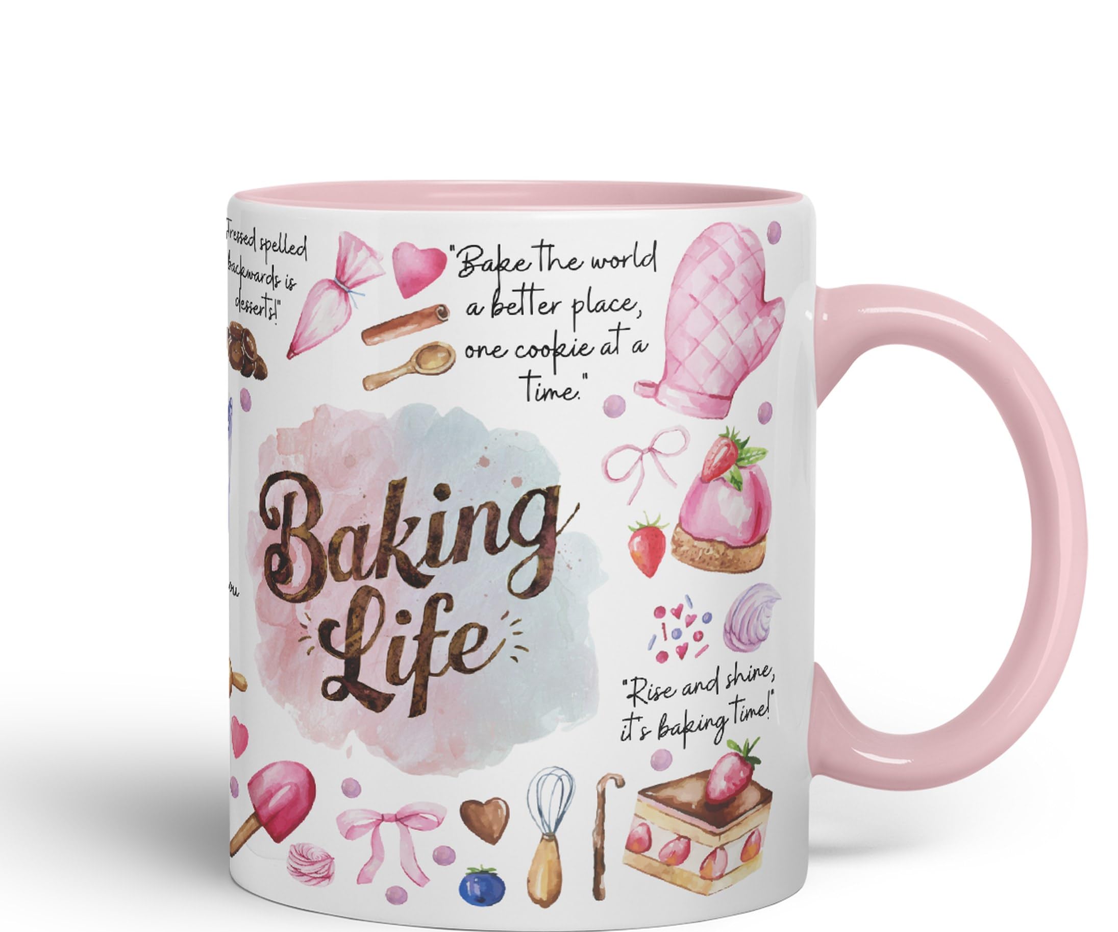 Vixar Baking Life Desserts Bake Joke sarkasm Sarcastic Ceramic Coloured Mug Cup for Tea Coffee Hot Brew 330ml 11Oz Gift (Pink) - Image 2