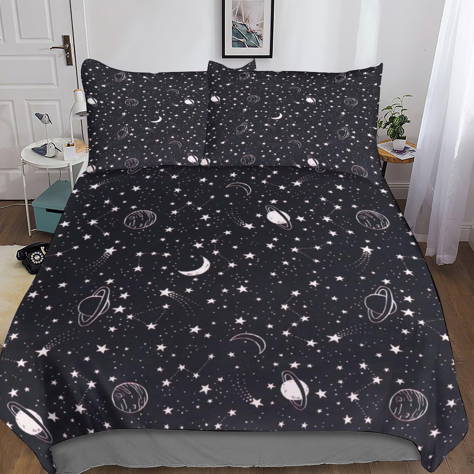 Housse de couette 200x200 Cosmos anti-plis en microfibre pour lit double ado