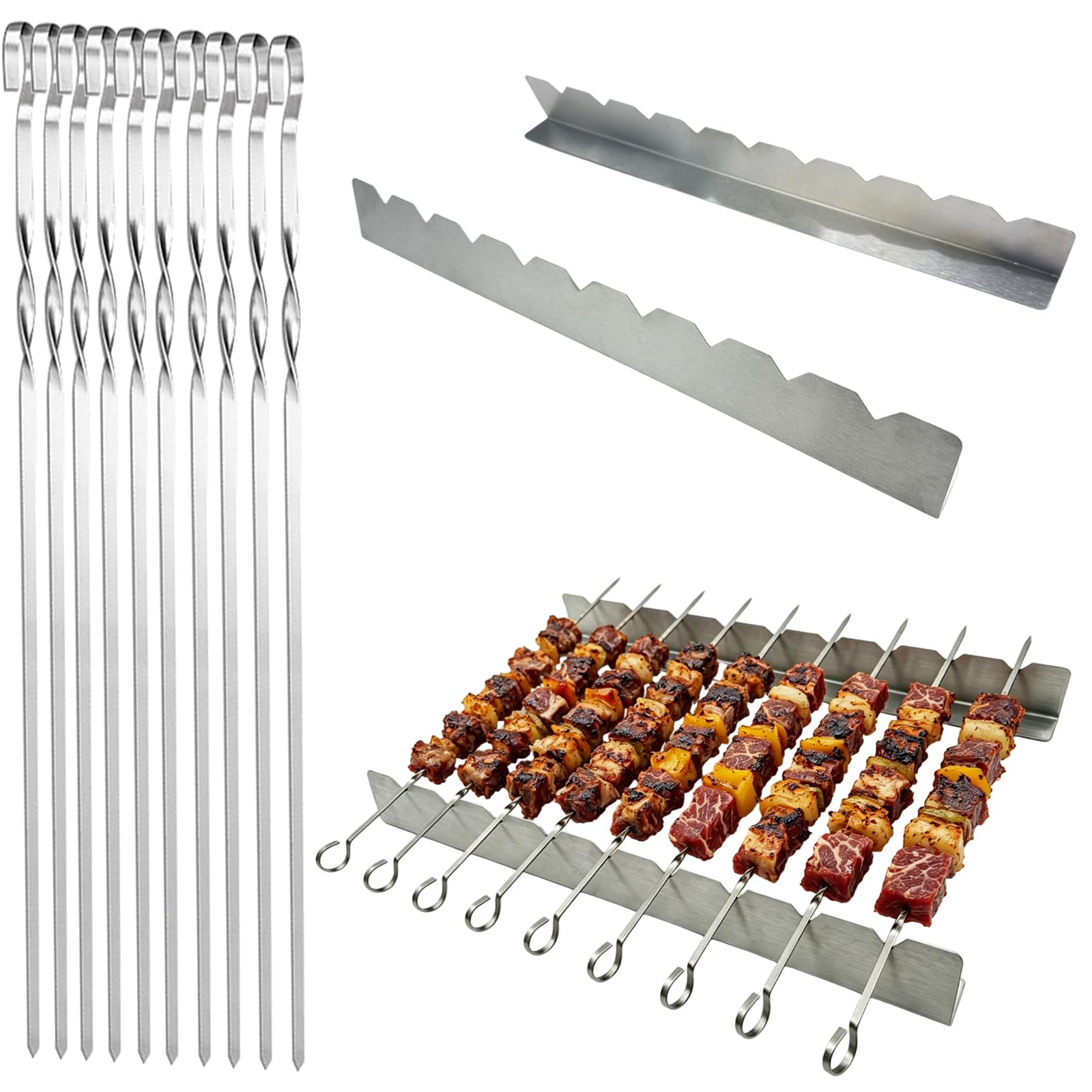 30pcs Spiedini per Barbecue,Spiedini Piatti,Lunghi 40cm Spiedini BBQ Riutilizzabile,Spiedini Acciaio Inox Per Barbecue,per Barbecue Grigliatura Carne Verdure Kabob (D-30pcs-40cm)