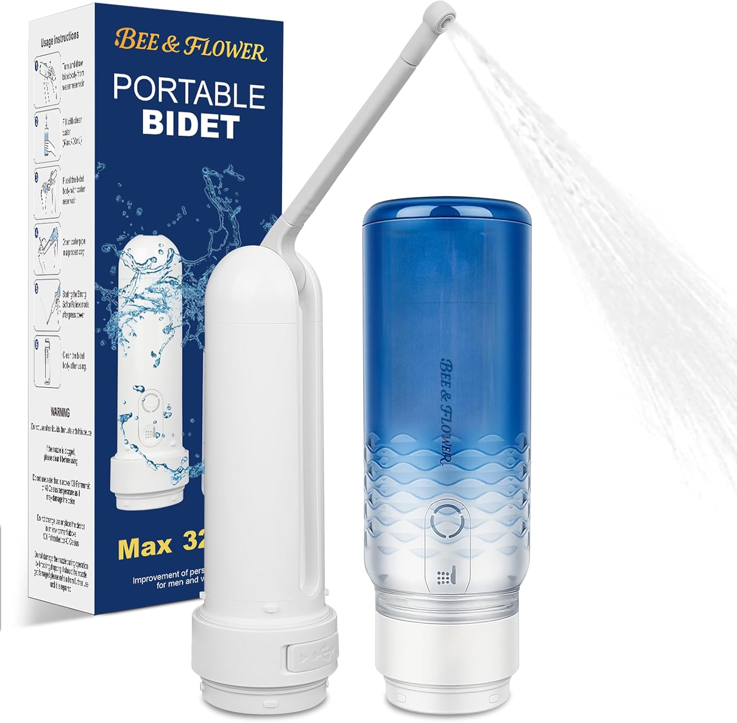 Portable Bidet for Travel - 320ml Rechargeable Handheld Travel Bidet with 800mAh Battery | IPX7 Waterproof Toilet Sprayer | Personal Hygiene Sprayer for Women & Men，Blue