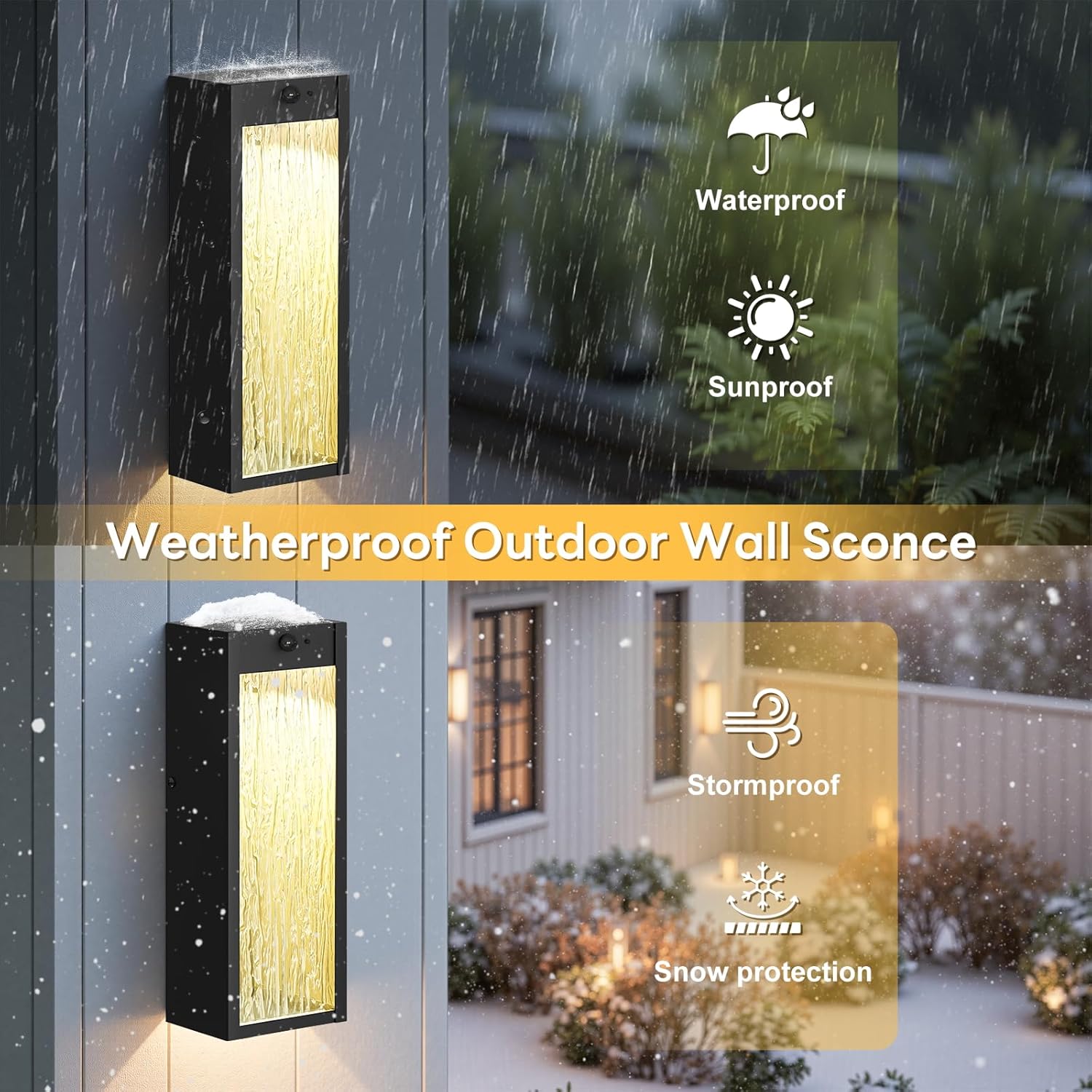 Motion Sensor LED Outdoor Wall Light Fixtures 2 Pack, Modern Dusk to Dawn Sensor Porch Outdoor Lighting, Black 15 Inch Water Ripple Exterior Wall Sconce, LED Outside Lantern for Garage Front Door