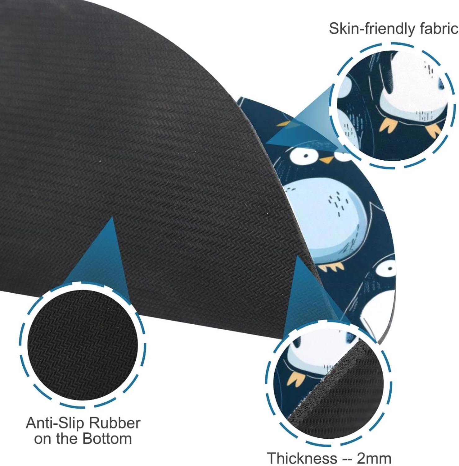 Round Mouse Pad for Women Men, 10’’ Round Desk Pad Mousepad Non-Slip Rubber Base, Office Home Laptop Accessories, Cute Penguins Seamless Pattern image 2