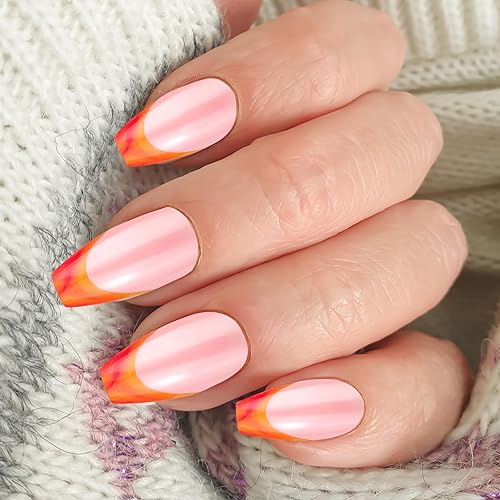 Miniatura 3 de Juego de 24 uñas a presión de color, kit de uñas postizas francesas para mujer, manicura larga sin esmalte de color sólido con pegamento de uñas