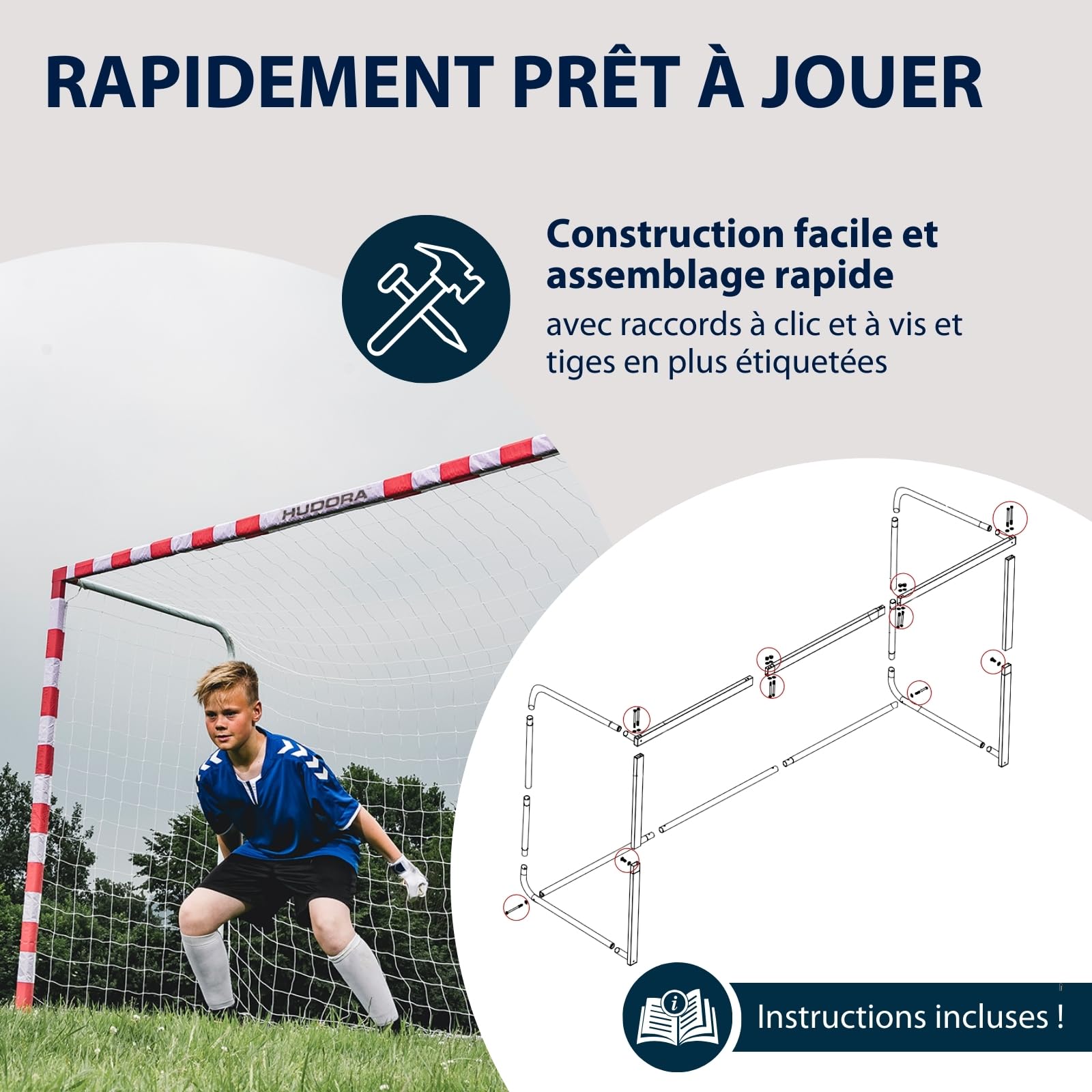 HUDORA But de Football Allround 300 - But Stable & résistant pour Enfants & Adultes - Dimensions typiques d'un But de Handball - But d'extérieur de qualité pour s'amuser & s'entraîner