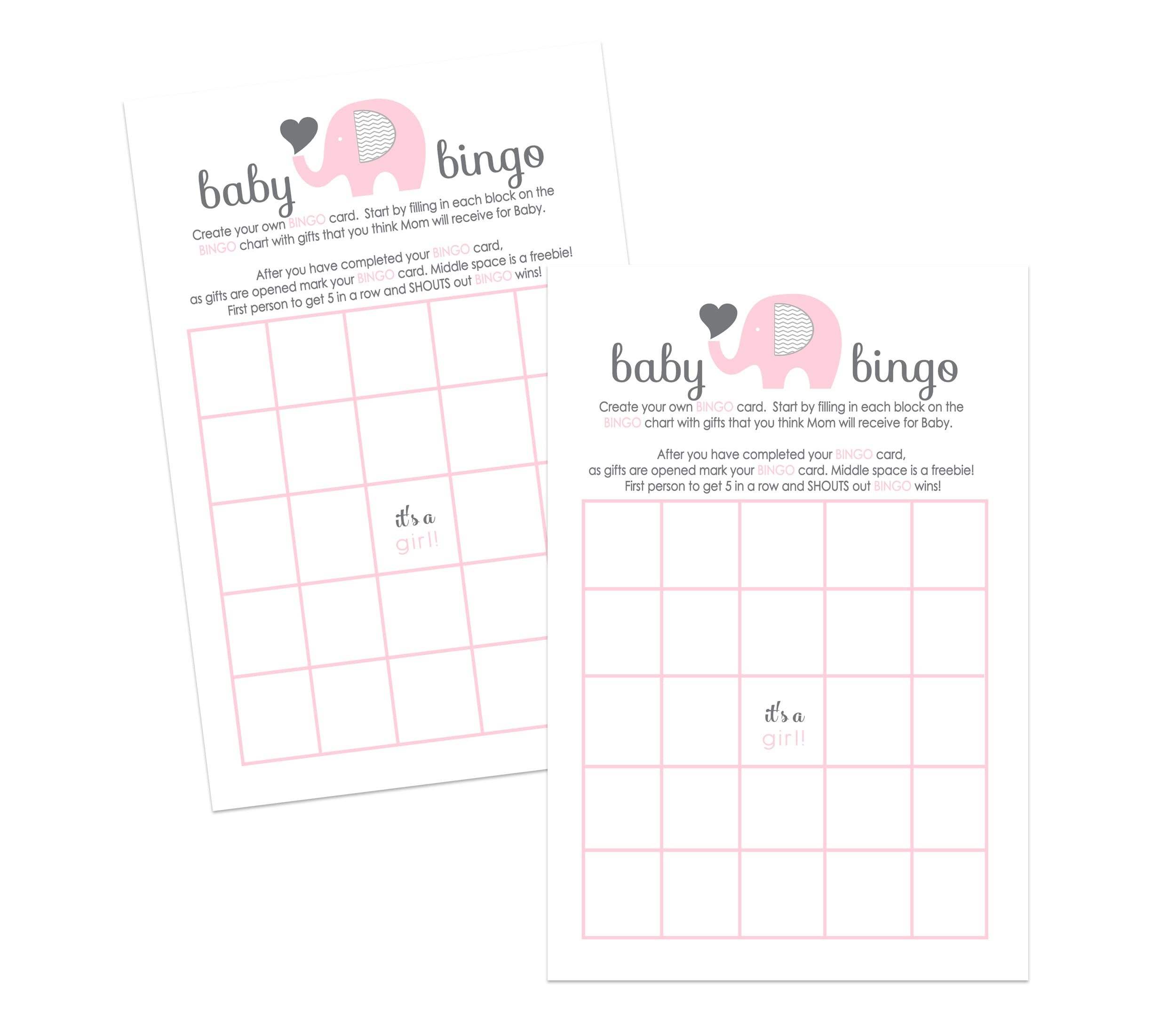 Amazon.com: Paper Clever Party Pink Elephant Baby Shower Game Girls (25  Pack) Guests Fill-in Blank Bingo Cards with Gift Guesses for Prizes  Sprinkle Princess Printed 4x6 Set : Home & Kitchen