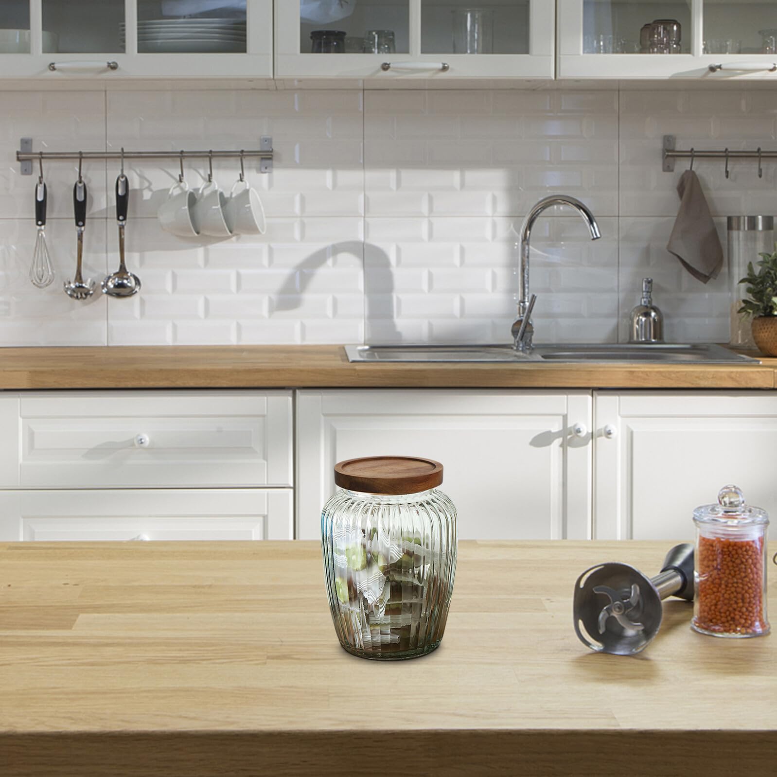 CALLARON Tarro para Almacenar Alimentos Hermético de 2200ml con Tapa de Madera y Conservar Frescura Sellada Adecuado para Organizar la Cocina