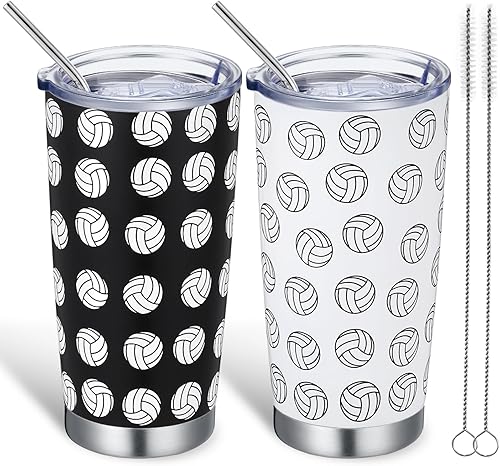 2 piezas de regalos de voleibol para mujeres y hombres, vaso de voleibol de 20 onzas, taza de café, voleibol, vaso aislado de acero inoxidable con