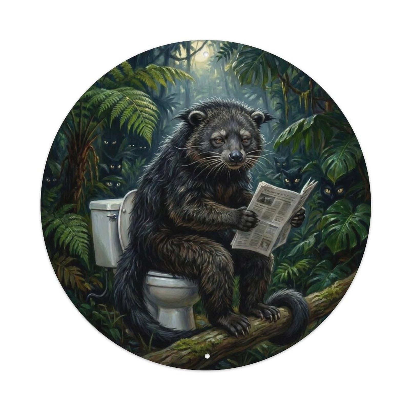 Binturong On Toilet Humorous Bathroom Jungle Night Metal Tin Sign