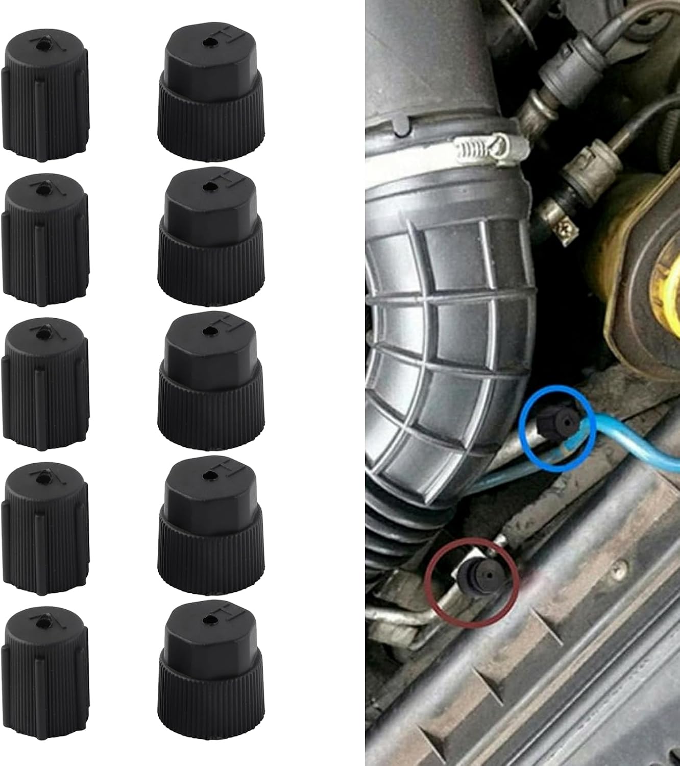 10 PCS Air Conditioner Valve Core Cap, High Pressure and Low Pressure A/C Port Repair Cap, ABS Plastic Waterproof Tight Fit Sealing Cap Accessories, Universal for Most Cars Trucks (Black)