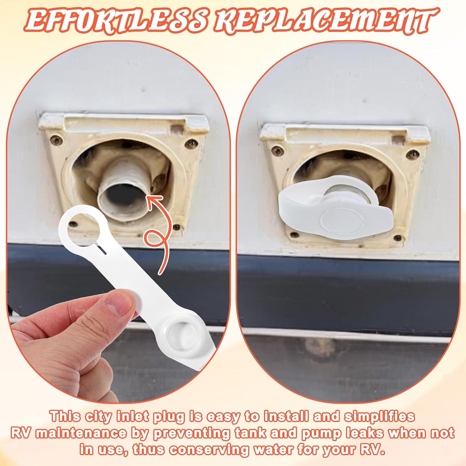 RV Water Inlet Pulg, White RV Water Inlet Cap 3/4" RVs Waters Inlets Replacement Freshwater Rubber Plug RVs waters heater drain plug City Wateres Inlets Cover with Strap for Camper Trailer, 2 Pack