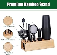 Vista 1 de Juego de coctelera con soporte de bambú, juego de barra de acero inoxidable de 15 piezas, accesorios de barra de acero inoxidable, kit profesional