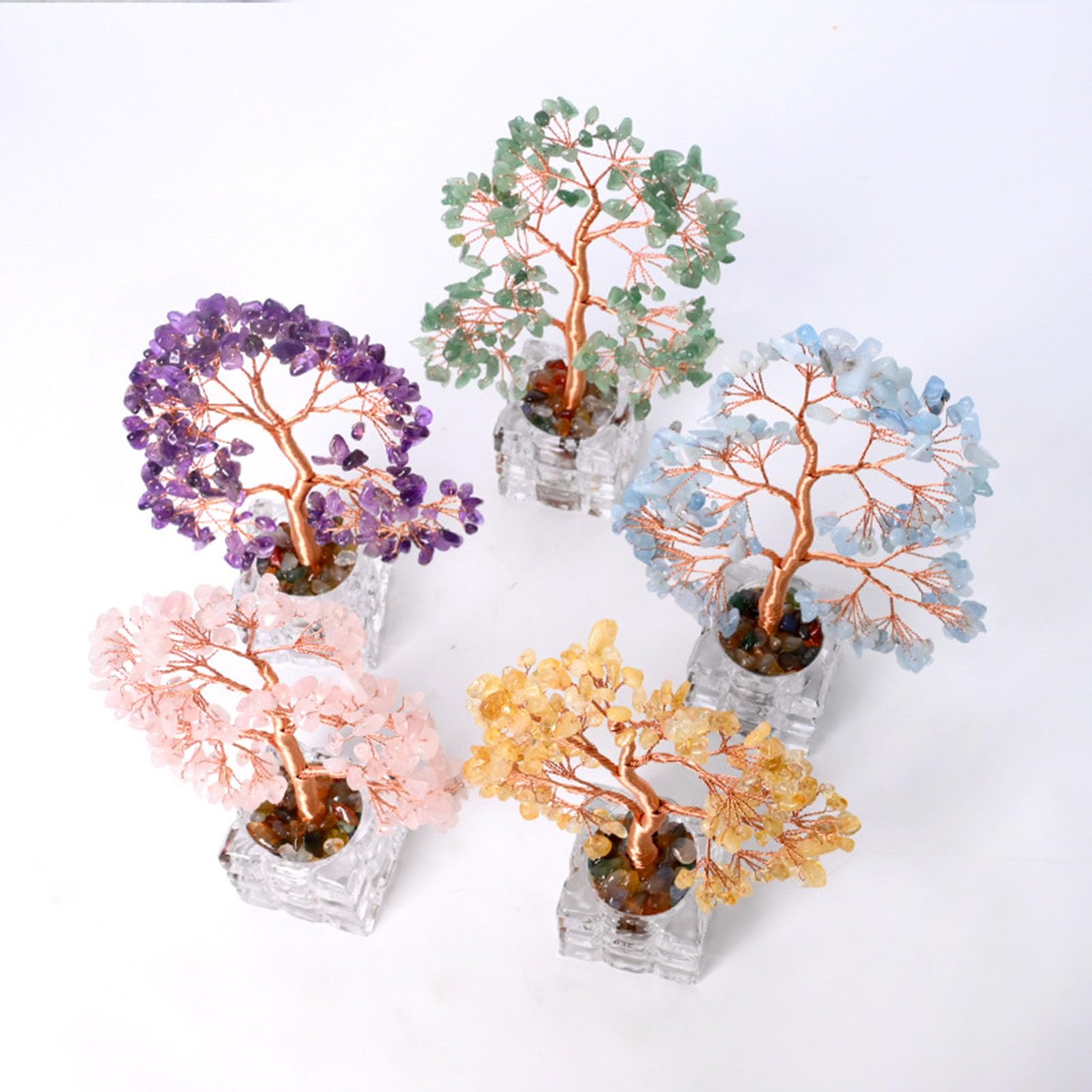 Albero dei Soldi in Cristallo Naturale per Ufficio, casa, Stanza, scrivania, Meditazione, energia positiva, Cristalli Feng Shui, Pietre curative, Fortuna, ricchezza, Chakra, Alberi,B