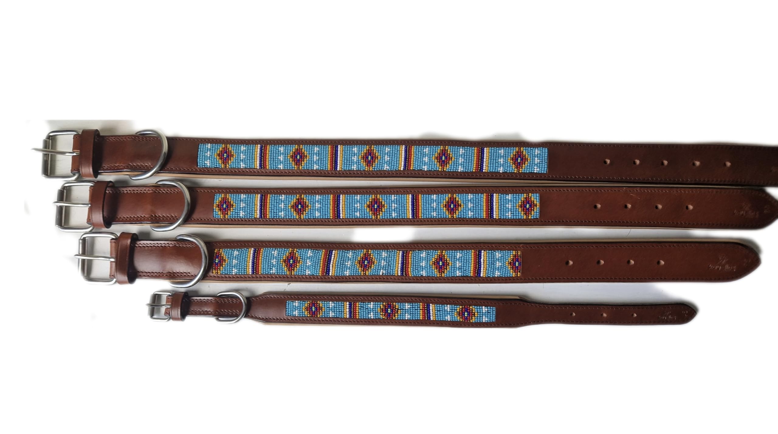 Hundehalsband African Sky, M - 55cm handgefertigt, Naturleder gepolstert, innen Nappaleder beige, L/B/H: 55 x 3,8 x 0,8cm - Kay-line Collection