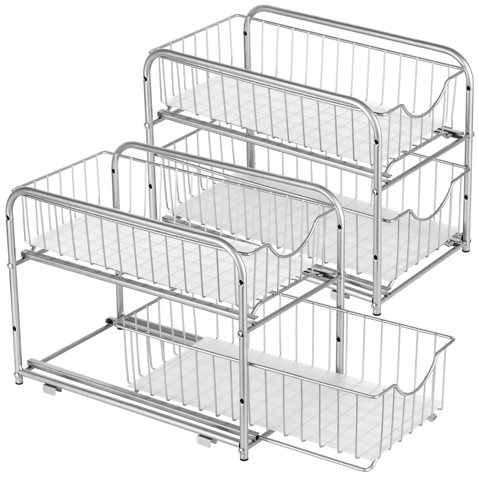Unterwaschbecken-Organizer mit verschiebbarer Aufbewahrungsschublade, 2-stöckiger ausziehbarer Schrank-Organizer, Badezimmer-Unterwaschbecken-Organizer und Aufbewahrung, 2er-Pack, Silber