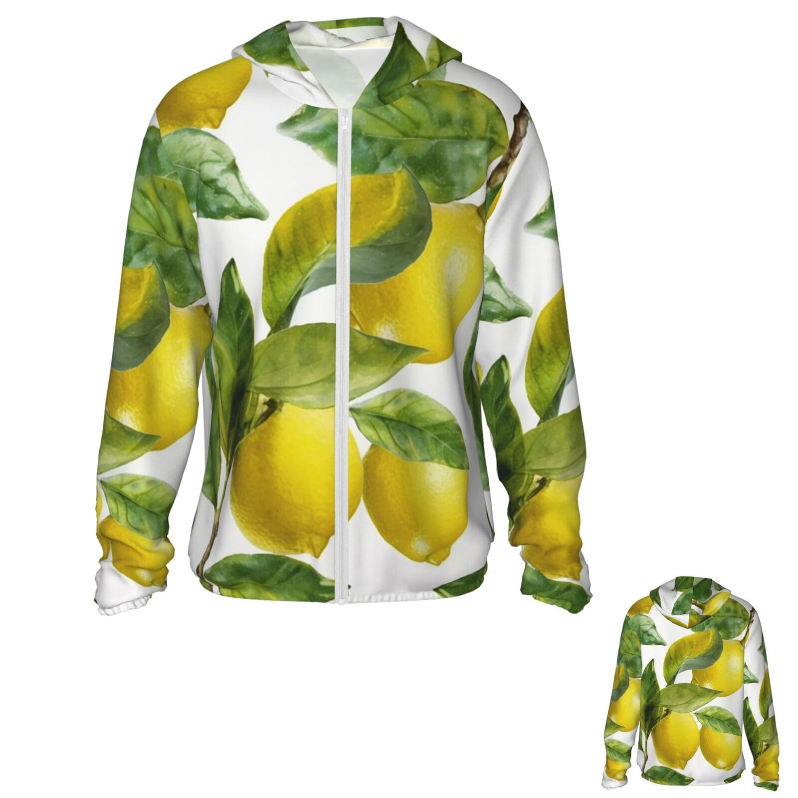NONHAI Men's Sun Protection Jacket UPF 50+ Full Zipper Long Sleeve UV Hoodie Shirt Lemon Branch Leaves Women's Outdoor Jacket