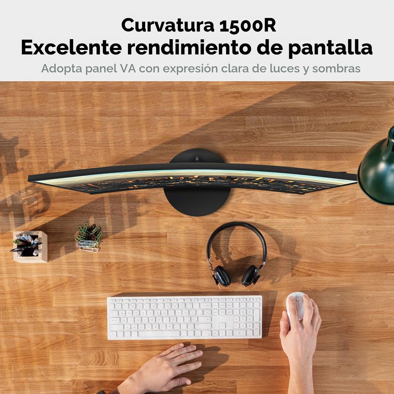 KOORUI 27" Monitor Curvo 75Hz Pantalla Full HD VA 3000:1, 27N5CA | 1920 x 1080, Curvatura 1500R, HDMI 1.2, VGA, antirreflejo, inclinable y tecnología Eye Ease negro