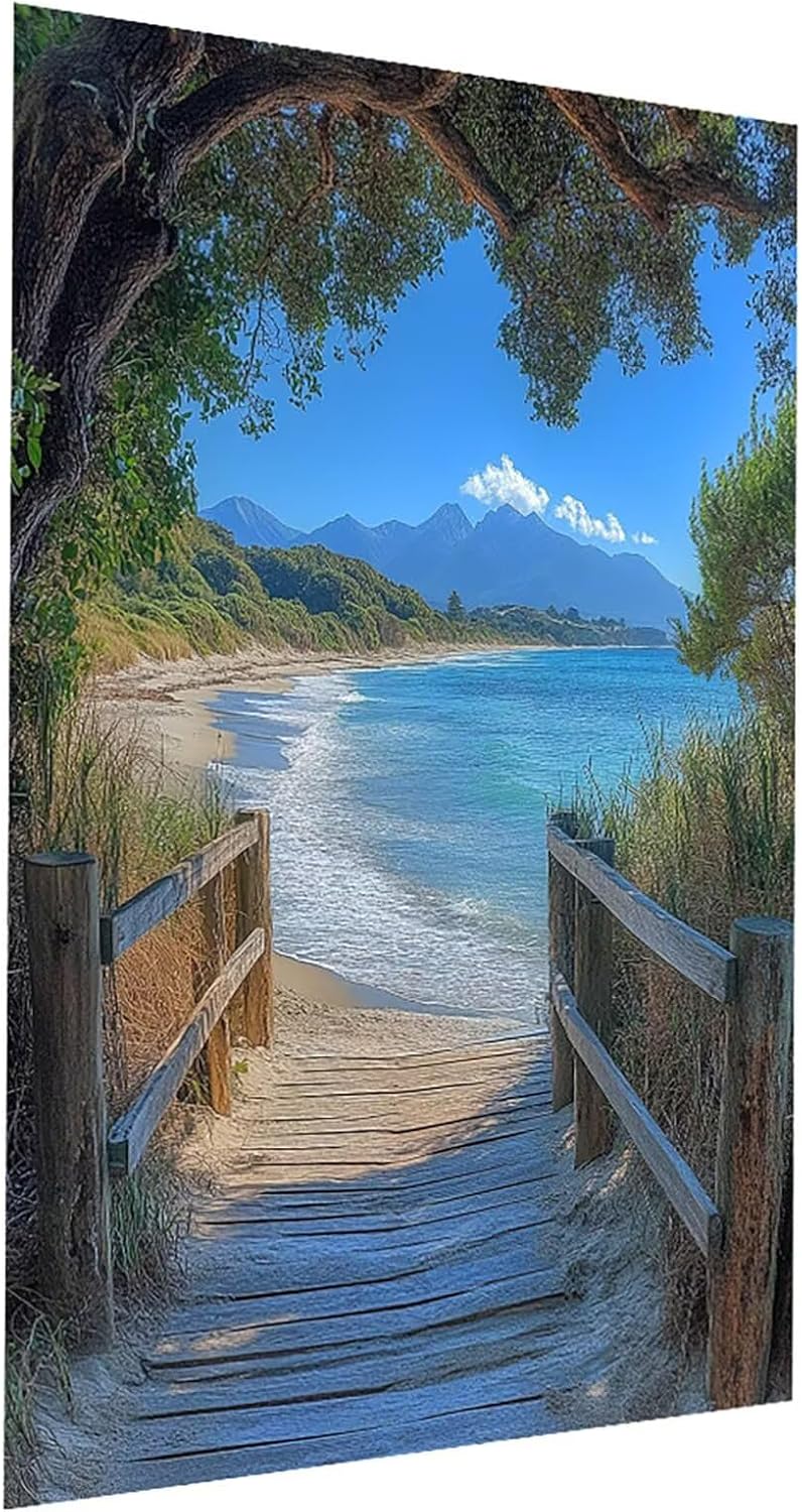 数字油絵 ビーチ 数字塗り絵 キャンバス手芸キット木製の橋 DIY ーズ