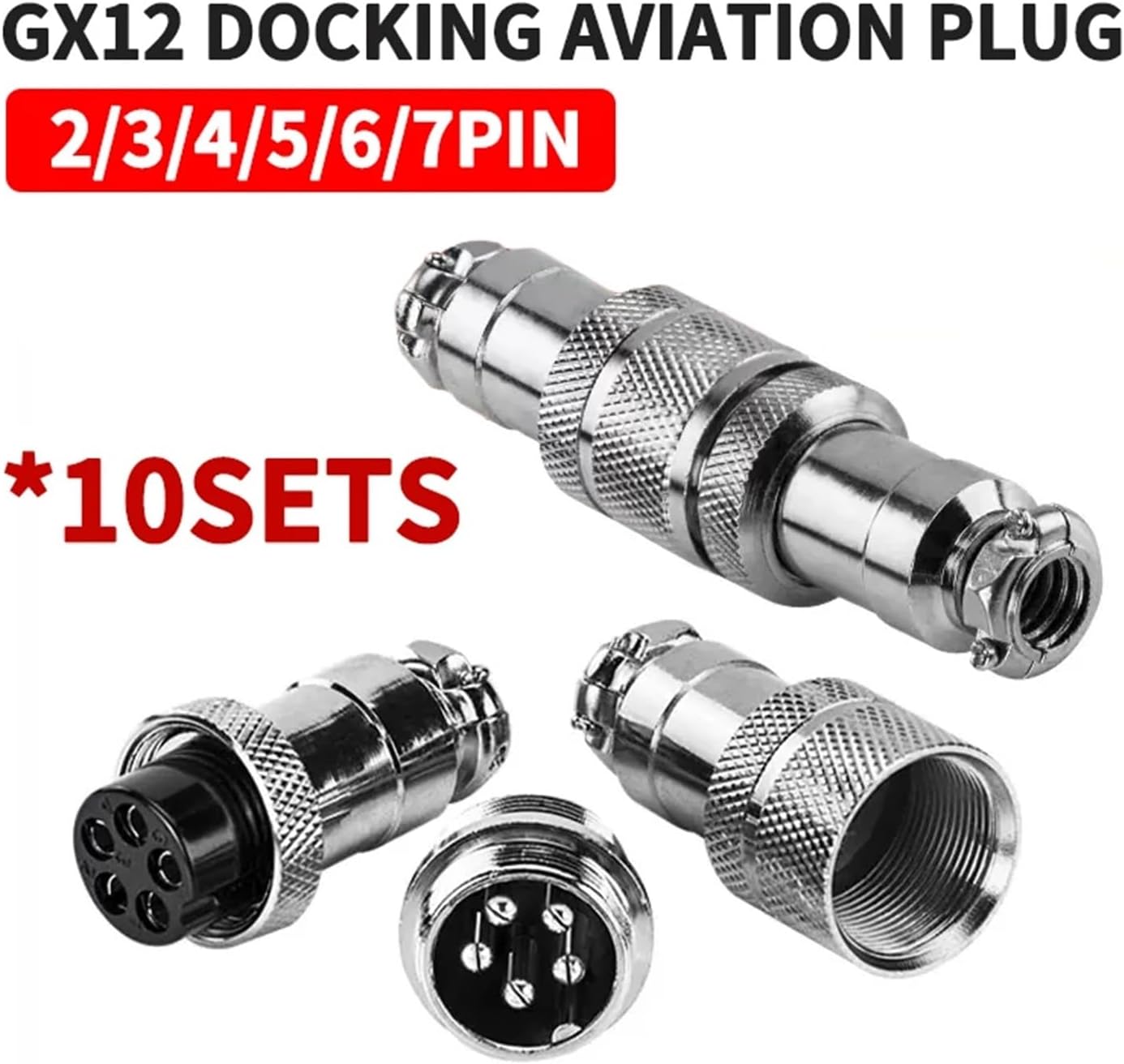 10 Set Aviation Plug Socket Connector GX12 Male&Female Docking Type 2/3/4/5/6/7 pin(3P Male)