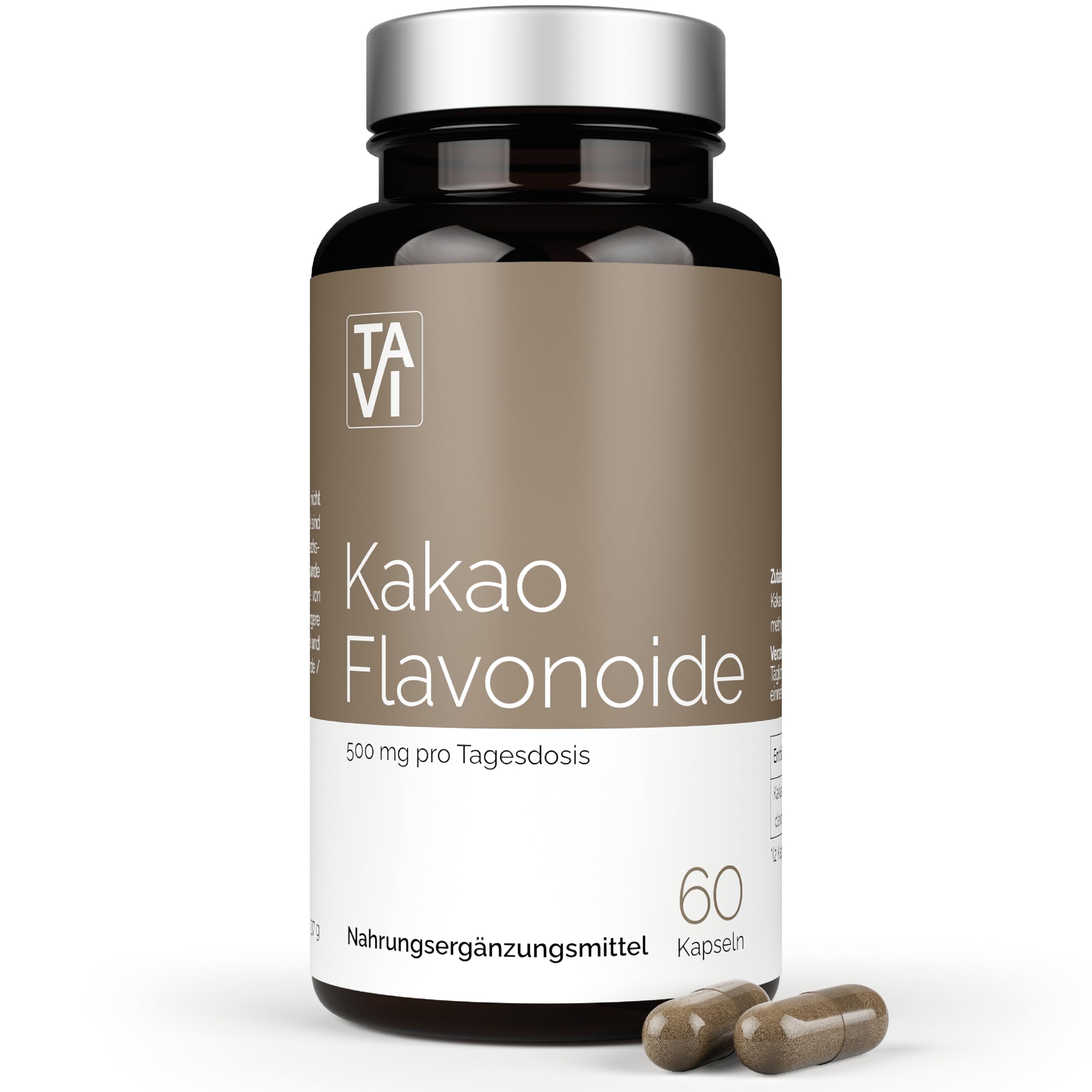 Kakao Flavonoide 500mg | 60 Kapseln | Kakaoflavanole, Flavanole, Theobromin