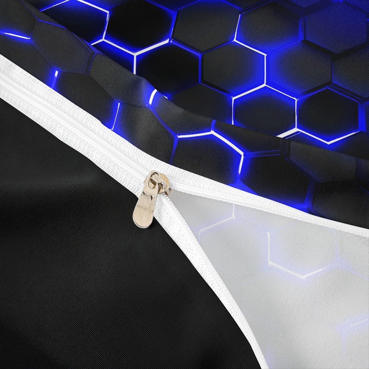 Erosebridal Honeycomb Comforter Cover Neon Light Geometric Bedding Set Twin for Kids Boys Teens,Hexagonal Duvet Cover Soft Microfiber Quilt Cover Zipper 1 Pillow Case Blue Black Room Decor