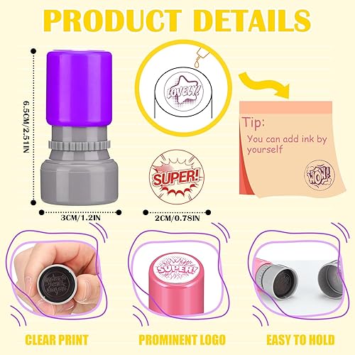 Miniatura 8 de Yinder 24 sellos para profesores para el aula, autoentintados, sellos escolares a granel para profesores, regalos motivacionales coloridos