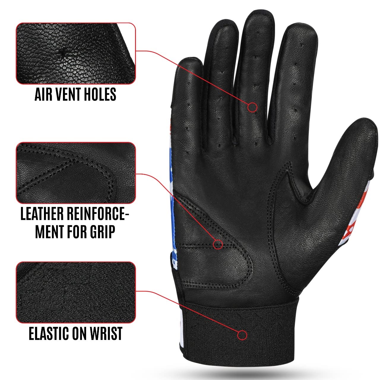Hushe' Gants de frappe de baseball (taille L, jeune)