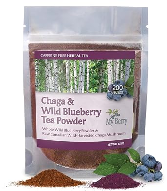 Maine Chaga & Wild Blueberry Tea Powder- Herbal Superfood Blend | 100% Wild-Harvested USA & Canadian Grown Chaga | 1.5oz | Caffeine-Free, Antioxidant-Rich | 200+ Servings | 100% Natural, No Additives