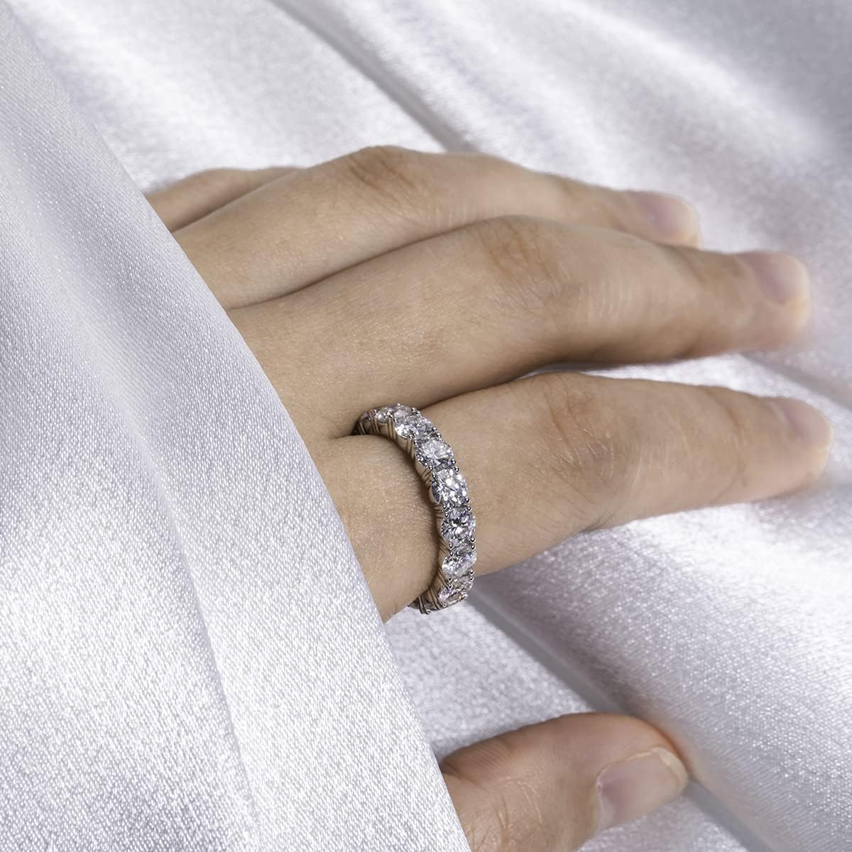 Moissanite Eternity Ring, 4.5-5cttw D Color Moissanite, 14k Solid Real White Gold/Yellow Gold Eternity Wedding Band Ring for Women - Image 5