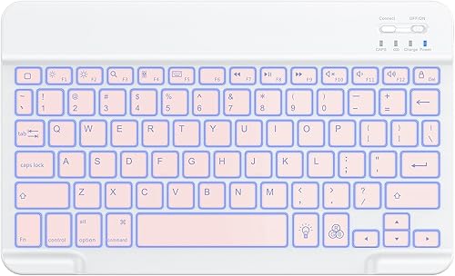 Miniatura 10 de Teclado Bluetooth OMOTON, Teclado Inalámbrico Recargable con Retroiluminación para iPad, iPad Pro, iPad mini, iPad Air con LED Iluminado (Blanco)