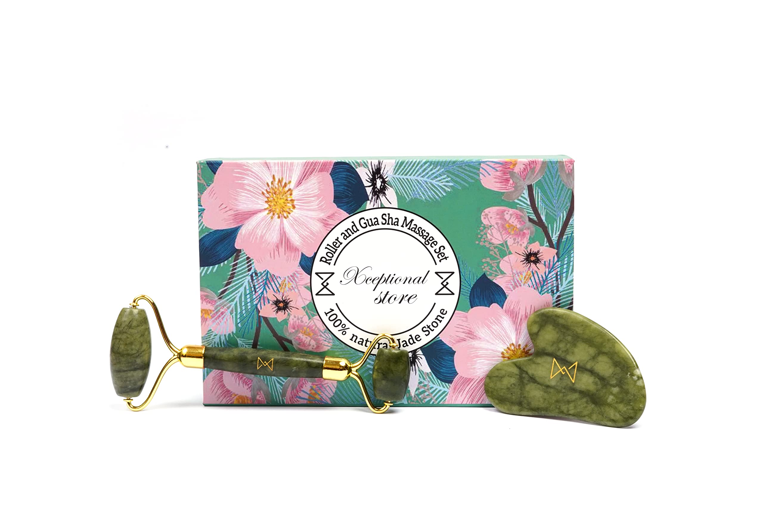 NIMS XS Jade Roller & Gua Sha Facial Tool Set - Premium Face Roller, Skin Care Massager, Facial Massage Tool - 2 Piece Set, Green