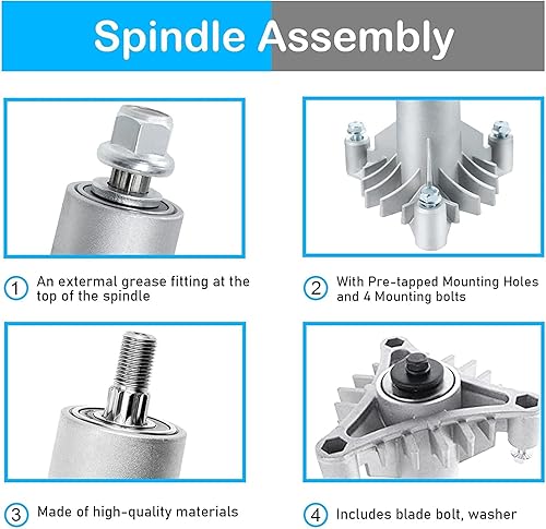 Miniatura 6 de Kit de reconstrucción de cubierta de 42 pulgadas para Husqvarna Craftsman LT1000 LT2000 con 2 husillos 130794 532130794, 2 cuchillas 134149, polea