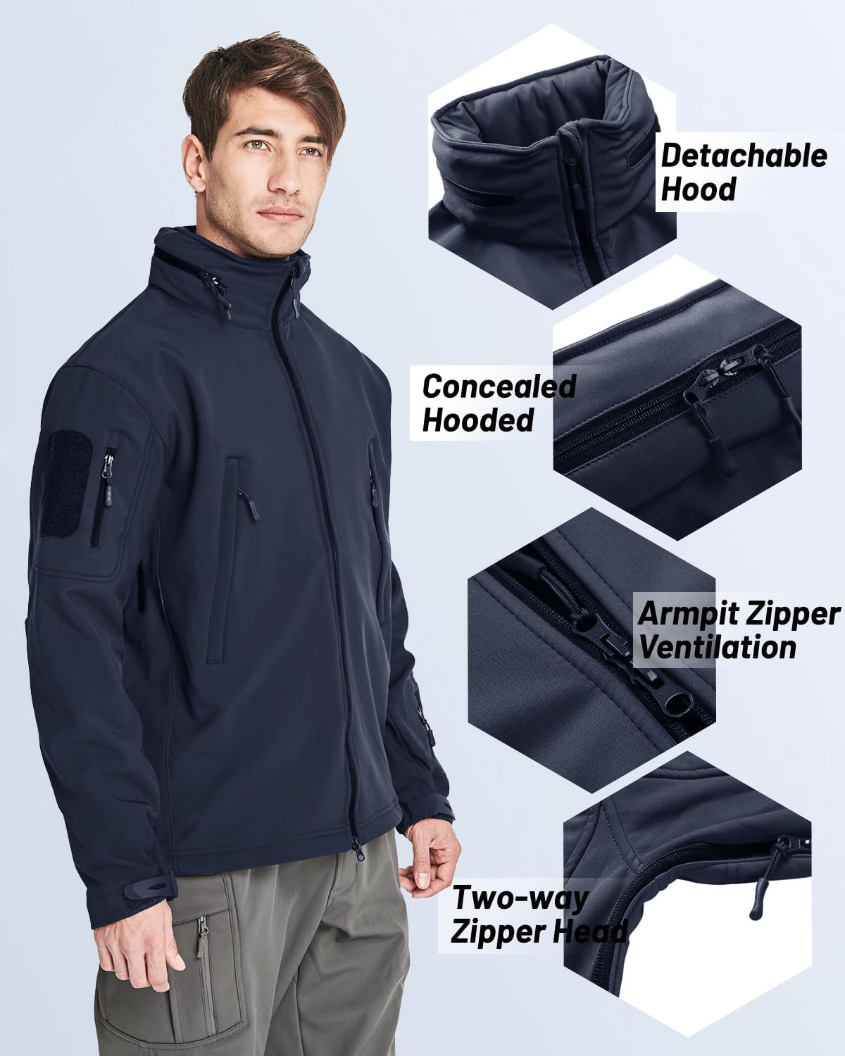 TACVASEN Men's Fleece Lined Tactical Jacket Waterproof Military Hoodie Winter Softshell Jacket Rain Coat Warm Hiking Hunting - Image 4