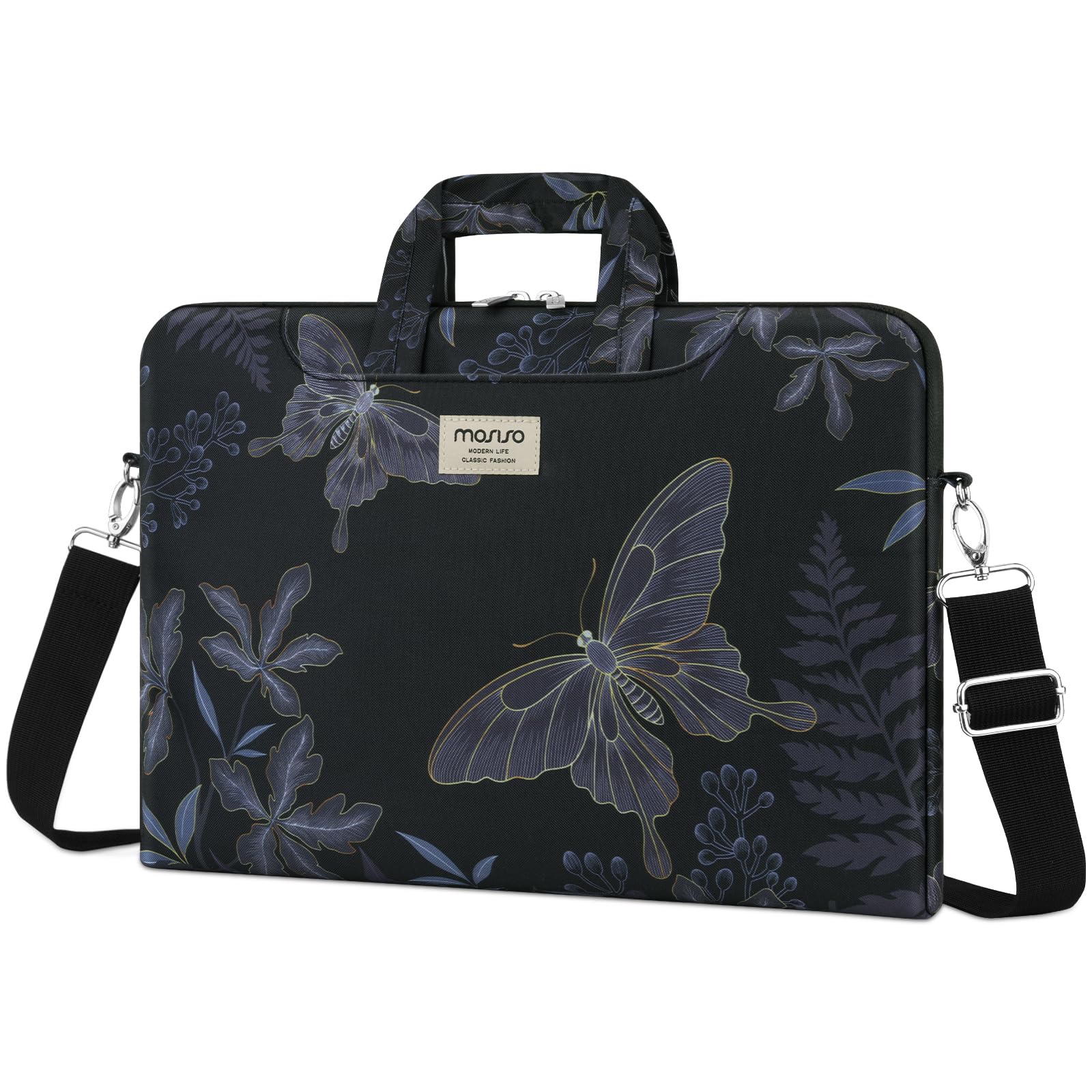 MOSISO Borsa Laptop Donna, Borsa Computer 15.6 pollici Compatibile con Macbook, Hp, Dell, Lenovo, Asus, Notebook, Custodia Tracolla Laptop 15-15,6 pollici con Tracolla, Farfalla Linea Dorata