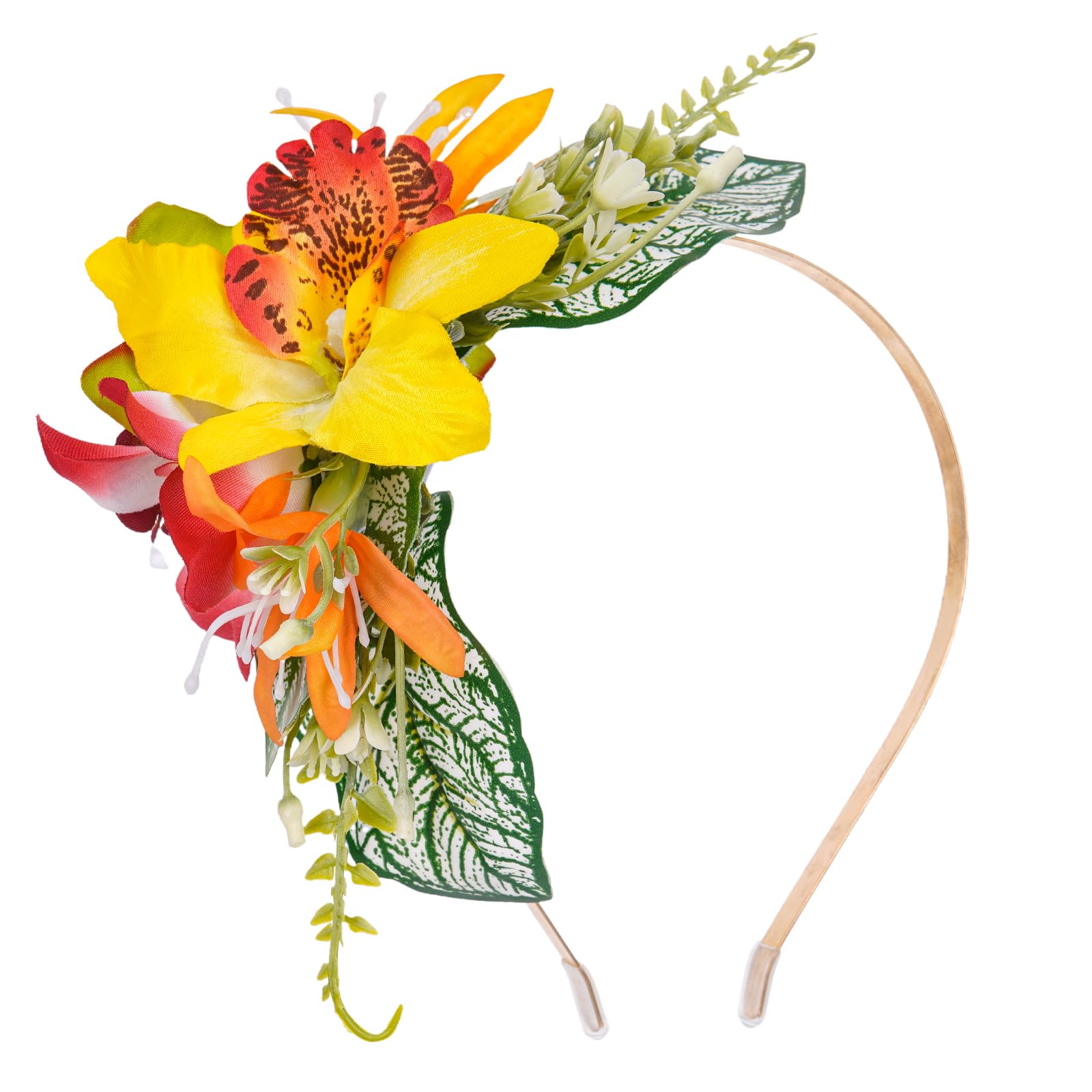 Photo 1 of KorViSHOW Hawaiian Orchid Flower Headband - Artificial Hawaii Leis Floral Headpiece Tropical Flower Crown for Women Girls Hawaiian Costume Accessory Summer Beach Pool Vacation Decorations