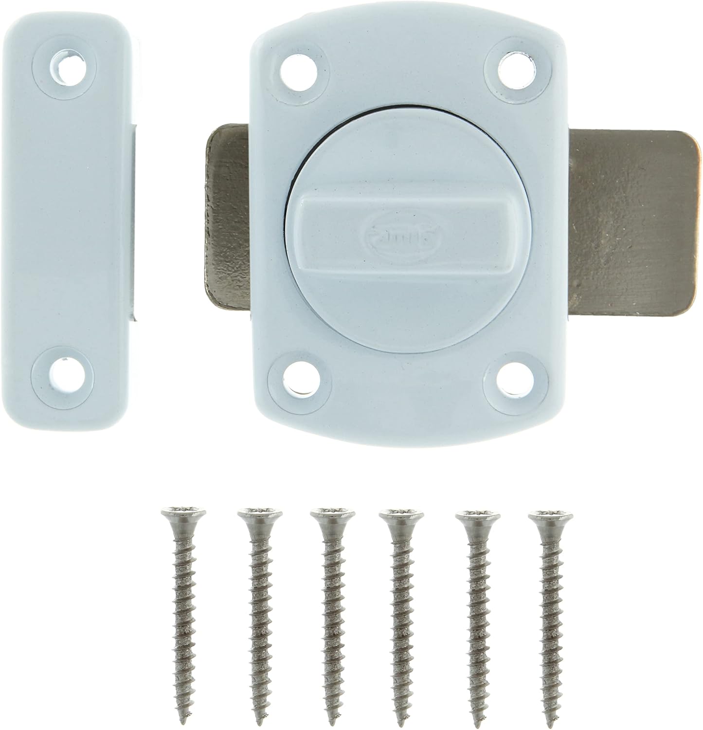 Amig - Overlap Pin | 40 x 56 mm | Suitable for Wooden Passage Doors | Cylindrical Swivel Lock | Latch for Bathroom, Bedroom or Office | Security Lock | Zamak White