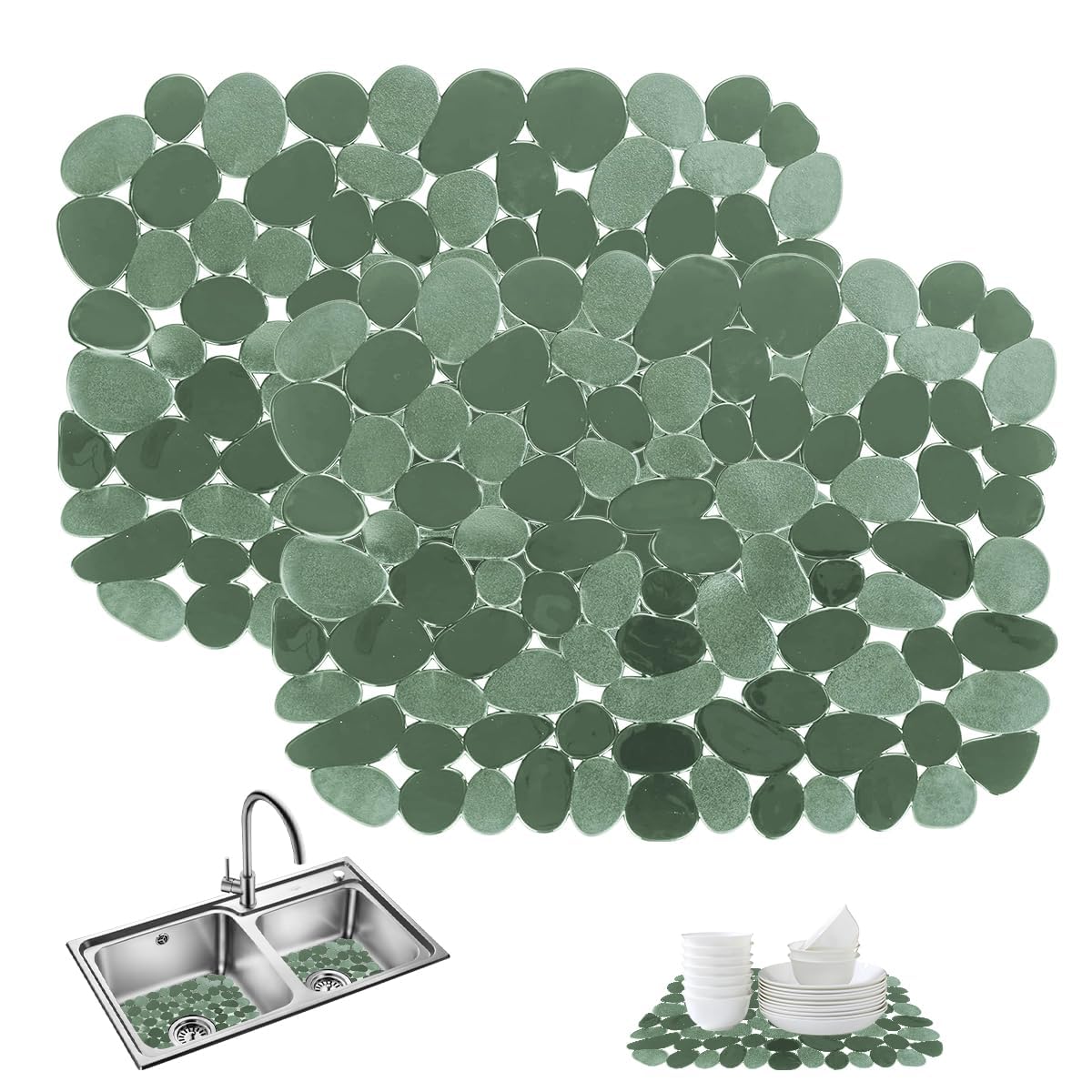 2 Pieces Sink Protector Mats, 40x30cm PVC Pebble Sink Protector,