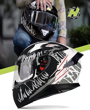 HAX Full Face Motorcycle DOT Approved Helmet with Dual Rear Wing and Pinlock Ready - Lightweight and Durable Motorbike Street Bike Helmet for Adults (Impulse Devour Black,S)