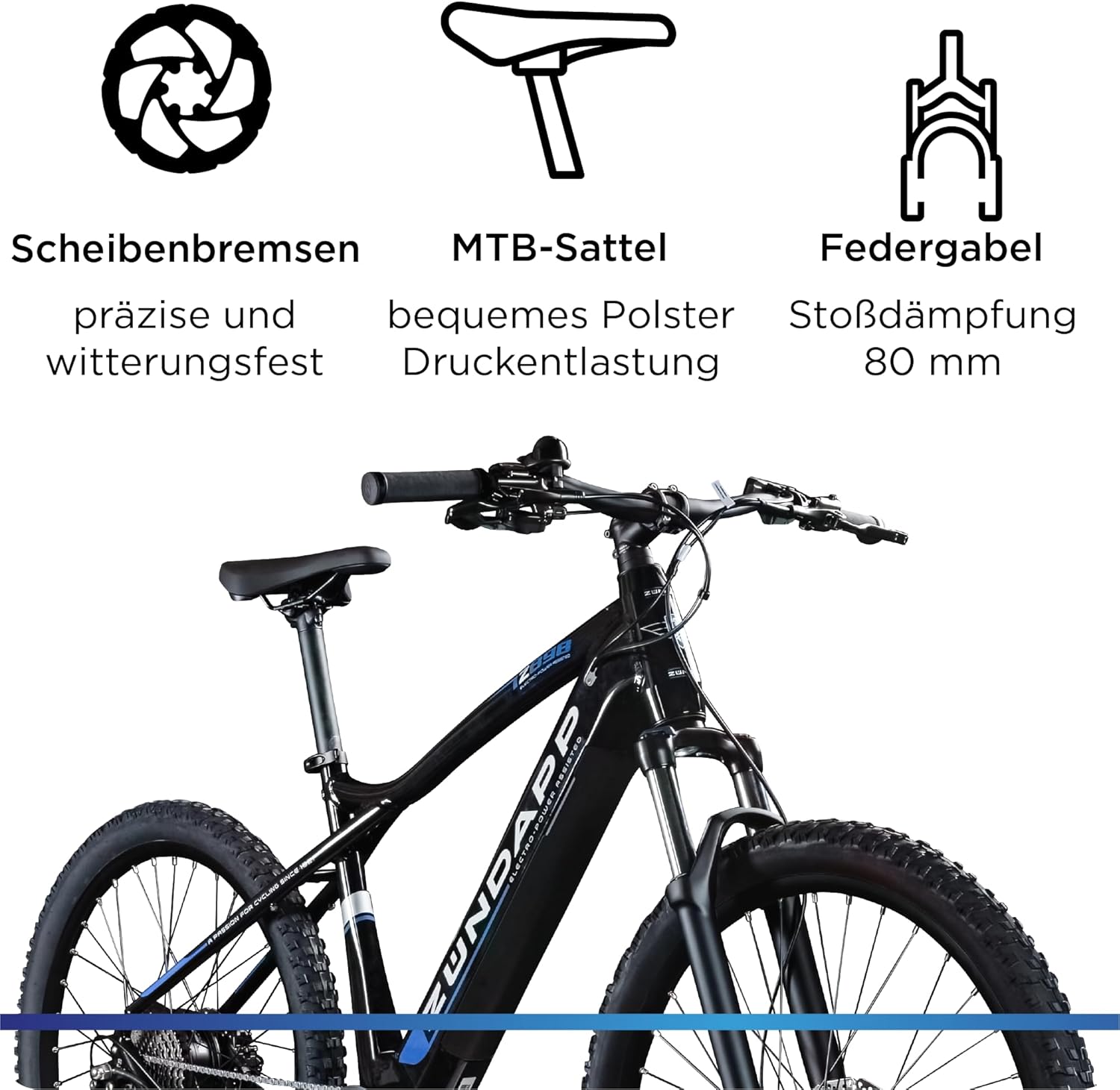 Icons for disc brakes, MTB saddle, and suspension fork with descriptions