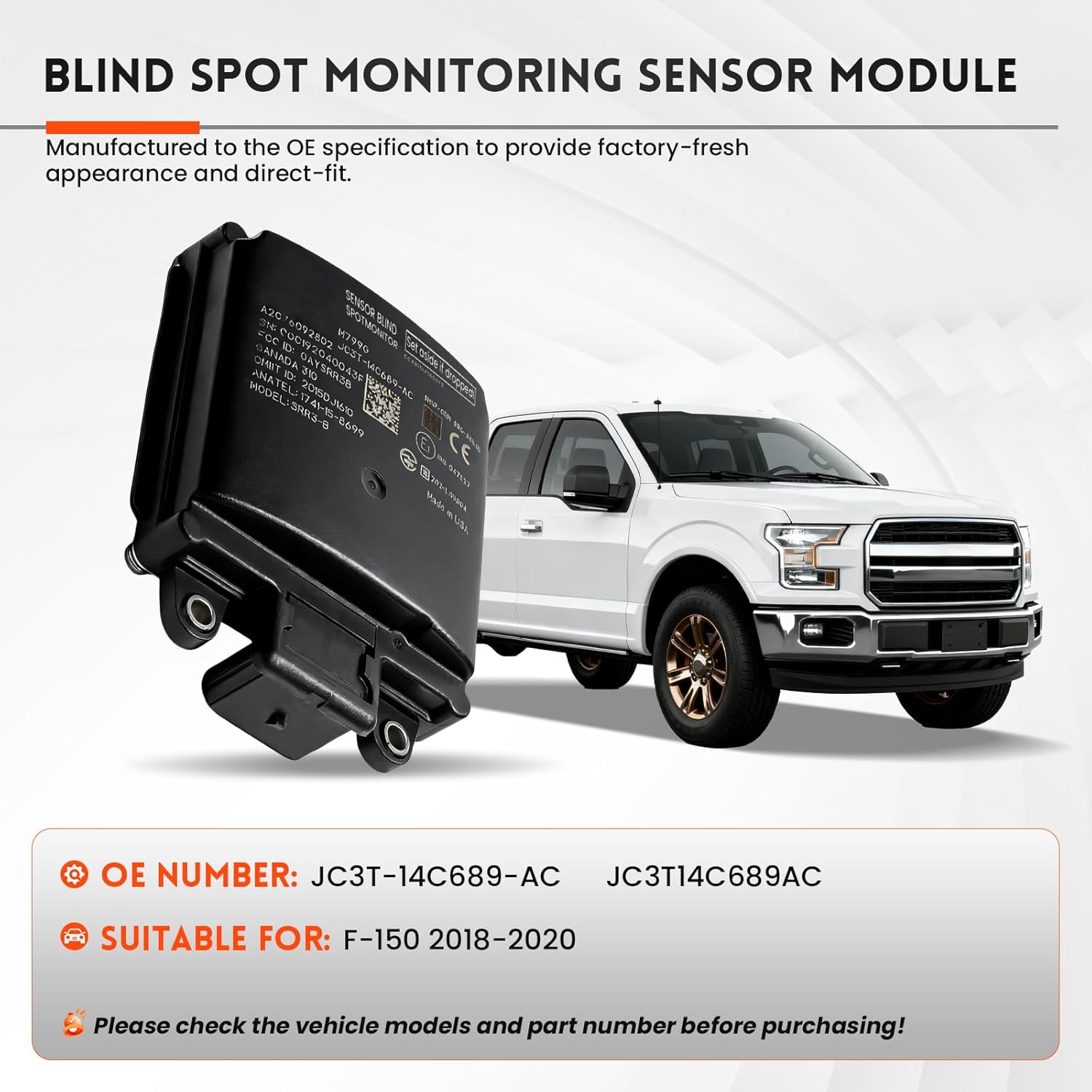 JC-3T14C689-AC Blind Spot Monitor Sensor Radar Module Compatible with F150 17-20 F250 Super Duty 20-22 F350 Super Duty 20-22 F450 Super Duty 18-22 JC3T-14C689-AA JC3Z14C689A JC3Z14C689C